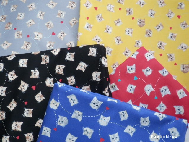 Kawaii Japanese Fabric - Cute Cat Faces 5 Fat Quarter Bundle Set (noma130505)