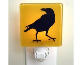 Crow Night Light - Raven Gift - Hand Painted Glass Nightlight