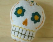 Sugar Skull plush ornament, white turquoise orange