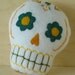 Sugar Skull plush ornament, white turquoise orange