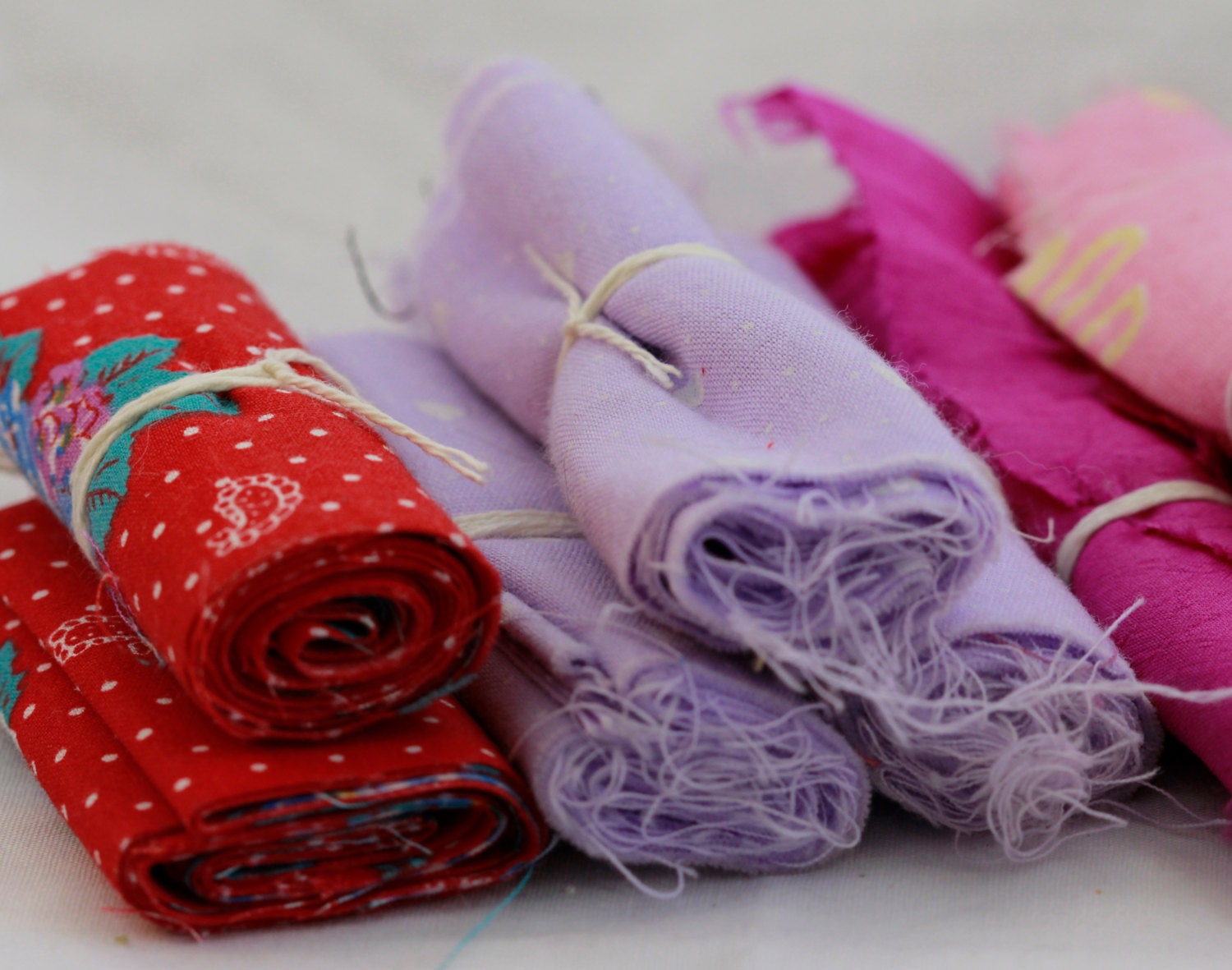 Vintage Bundled Strips of Printed Cotton Fabric - Crafters Find, Calico's, Purples/Red asst (12 strips) Boho, Cottage Chic