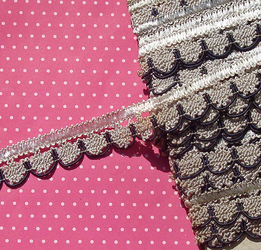 Antique Lace Antique Trim Vintage Trim Silk Trim Gray and Black Passementerie