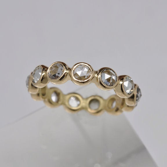 White rose cut sapphire endless bezel ring - sapphire eternity band - 18k gold