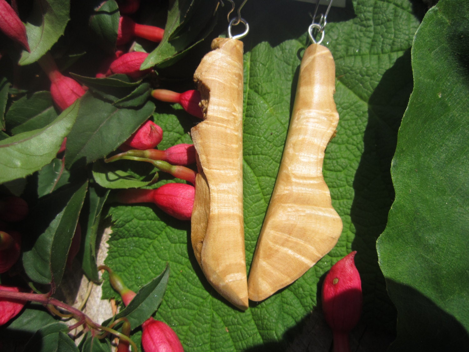 Long  dangly Birdseye Maple Wood Earrings- Reclaimed Wood Earrings...25