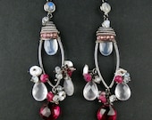 Oxidized Silver Ruby Chandelier Earrings Wire Wrapped Gemstone Coiled Silver Long Earrings Luxury Fashion - Heidi