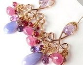 Pink Sapphire Chandelier Earrings Lavender Opal Wire Wrapped 14k Gold Filled Luxury Fashion - Gia