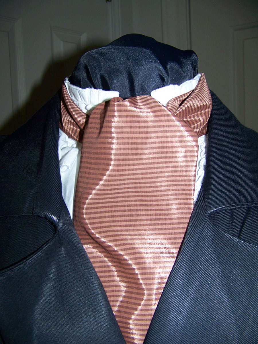 Ascot or Carvat Brown stripe silky fabric 4" x 50" Mens Historial Bow Tie