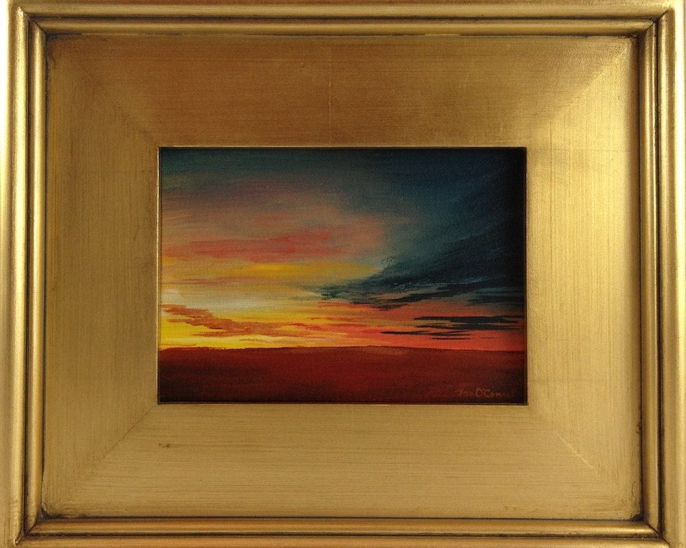 Sunset Over Field - Original Acrylic Painting on Canvas - framed