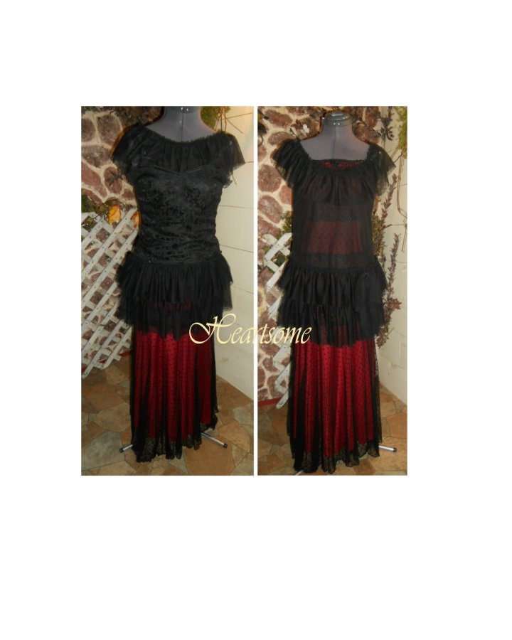 Victorian Edwardian Downton dress gown black wine burgundy 4 pc 1900s entertainer