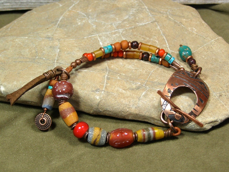Beaded Bracelet - Tribal Bracelet - Native Southwest Fashion - Copper Bracelet - Bohemian Hippie Jewellery - Womens Jewelry