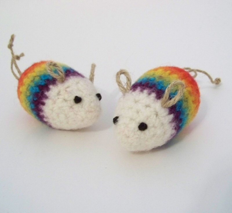 Wool Cat Toy, Catnip and Jingle, Rainbow Mouskins - felted, organic catnip, mouse