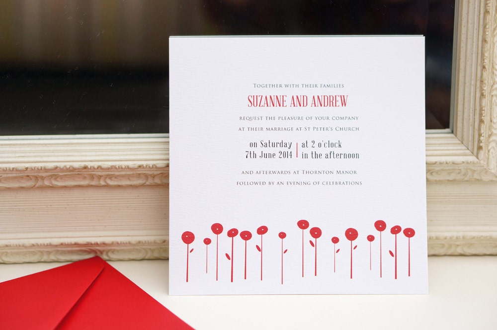 Poppy field wedding invitation sample and colour chart for customisation