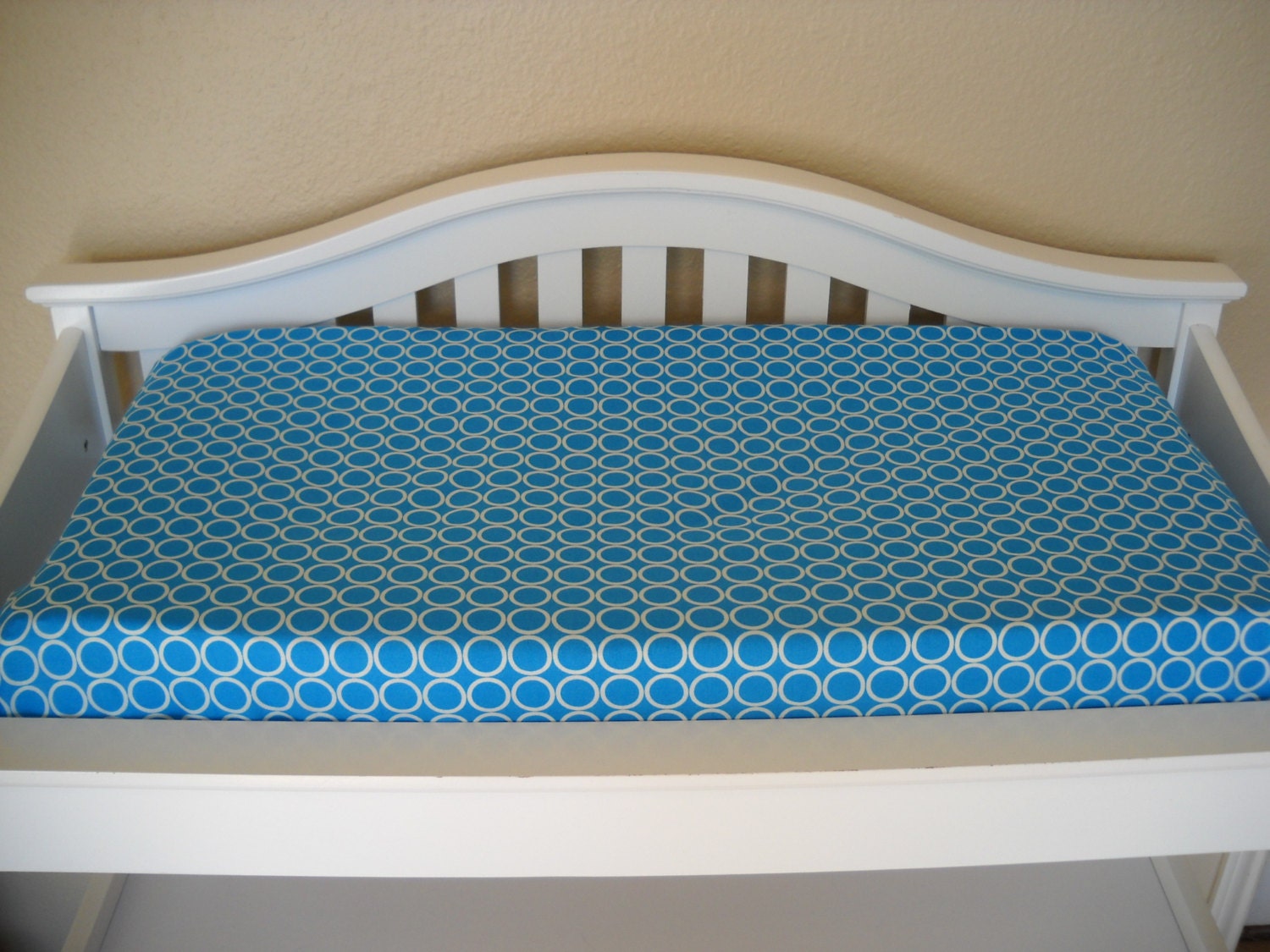 Changing Pad Cover - Ready to Ship - Metro Living Turquoise Circles  by Cottage Belles