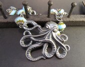 Dragonflyand Blue Flowers Necklace