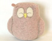 Sleepy Owl Recycled Felted Wool Light Pink Nursery Ornament Lamb Wool Stuffing Eco Friendly Home Decor Ornament Height 7"