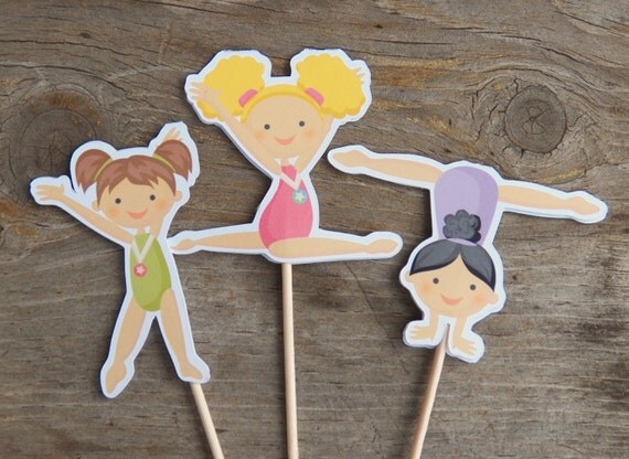 Gymnastics Party - Set of 18 Assorted Gymnast Cupcake Toppers by The Birthday House Il_570xn