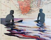 COLLAGE - Map & Giclee on Wood Block by Daina Scarola (South Africa, Eventide, Surf Art, Map Art) - OceanArtStudio