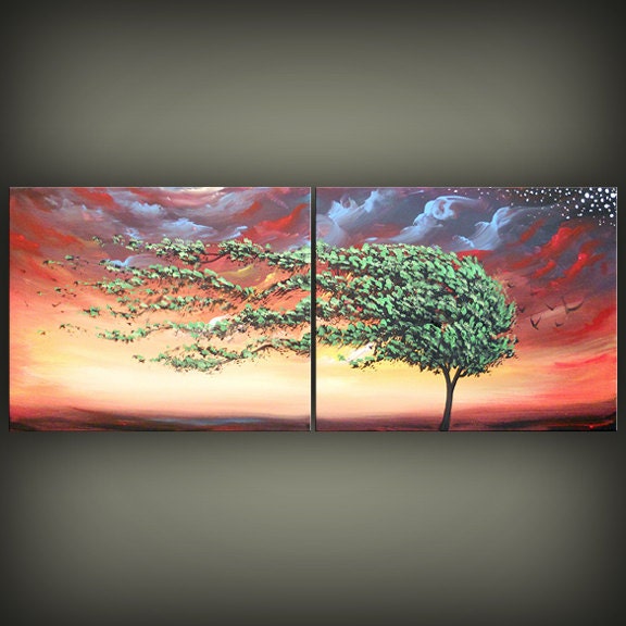 abstract painting art acrylic original wall art wall hanging landscape large original abstract art tree painting acrylic 16 x 40