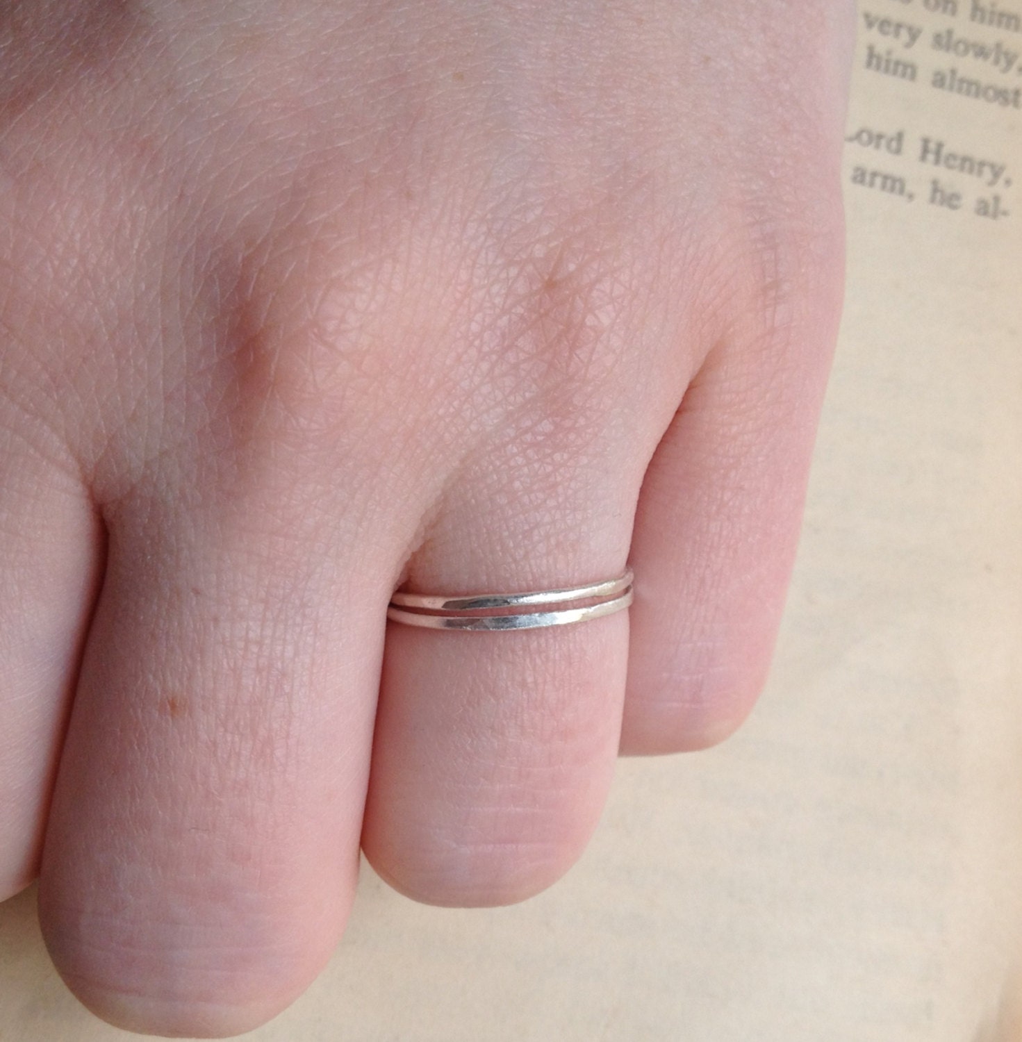 TWO Thin sterling silver stacking rings, silver rings with hammered texture in custom size