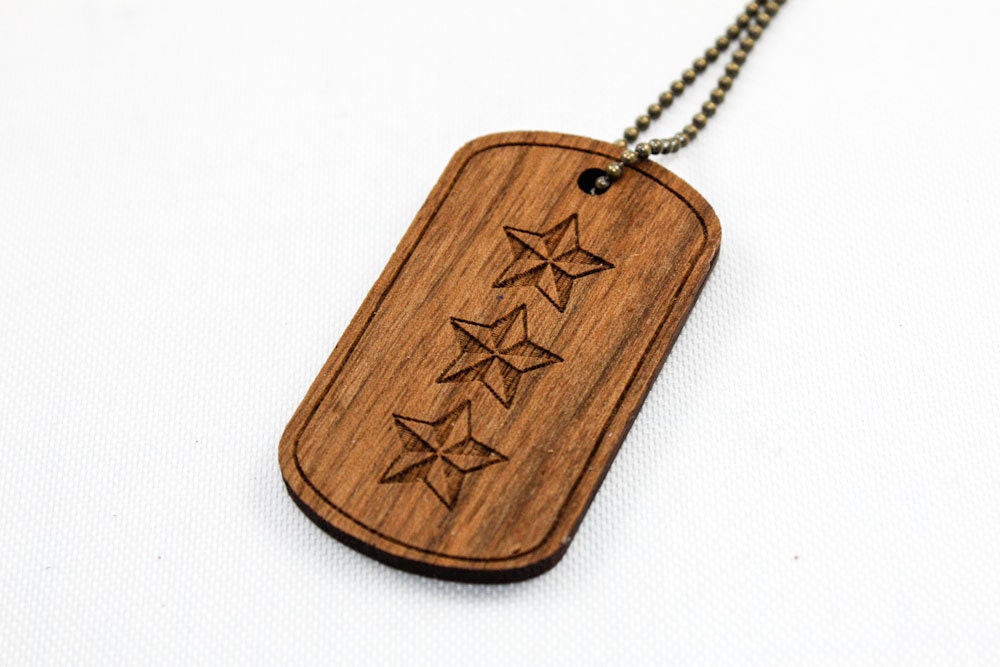 Wooden Dog Tag - Laser Engraved Stars (Walnut)