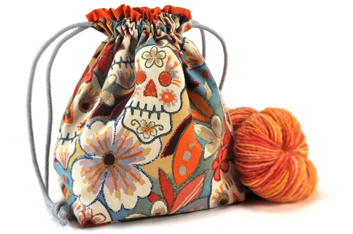 Knitting Project Bag Crochet Project Bag Square  - Azucar Slate