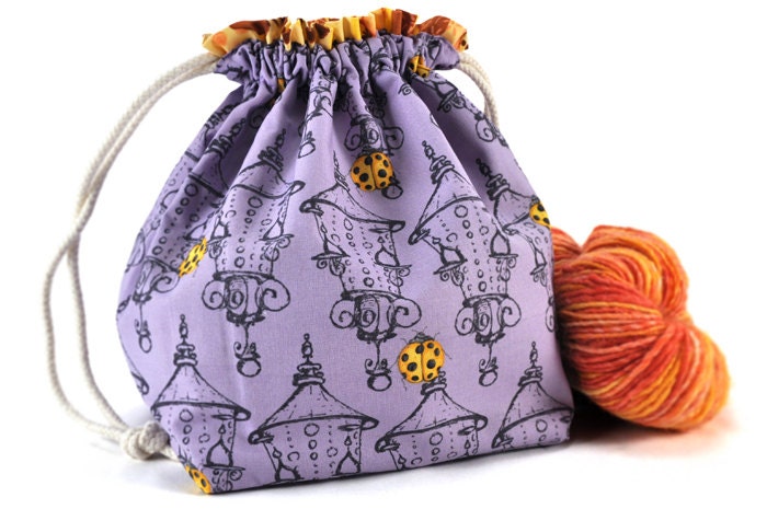 Knitting Project Bag Crochet Project Bag Square  - Evening Light Purple