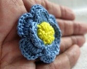 Crochet Boutonniere, Men's Tiny Baby Blue and Lemon Lapel Suit Flower