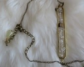 brass frame with quartz chips and pyrite necklace