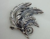 Vintage Botticelli Brooch Large Antique Silver Metal Leaf Pin Signed Oak