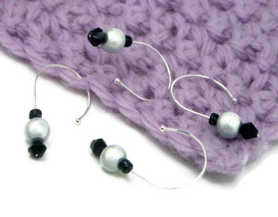 Removable Stitch Markers Set, Crochet, Snag Free, Beaded, Black, Silver, DIY Crafts, Gift for Crochet, TJBdesigns