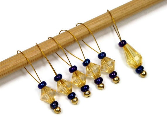 Knitting Stitch Markers Set, Snag Free, DIY Knitting Tools, Maize Yellow, Blue, Gift for Knitter, Craft Supplies, TJBdesigns