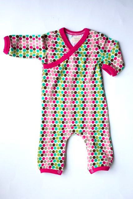 Newborn Kimono Style Romper in Pink Polka Dot