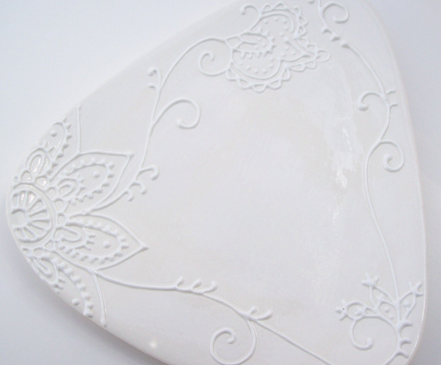 Henna Design Plate Elegant White on White  Triangle - Ready to Ship