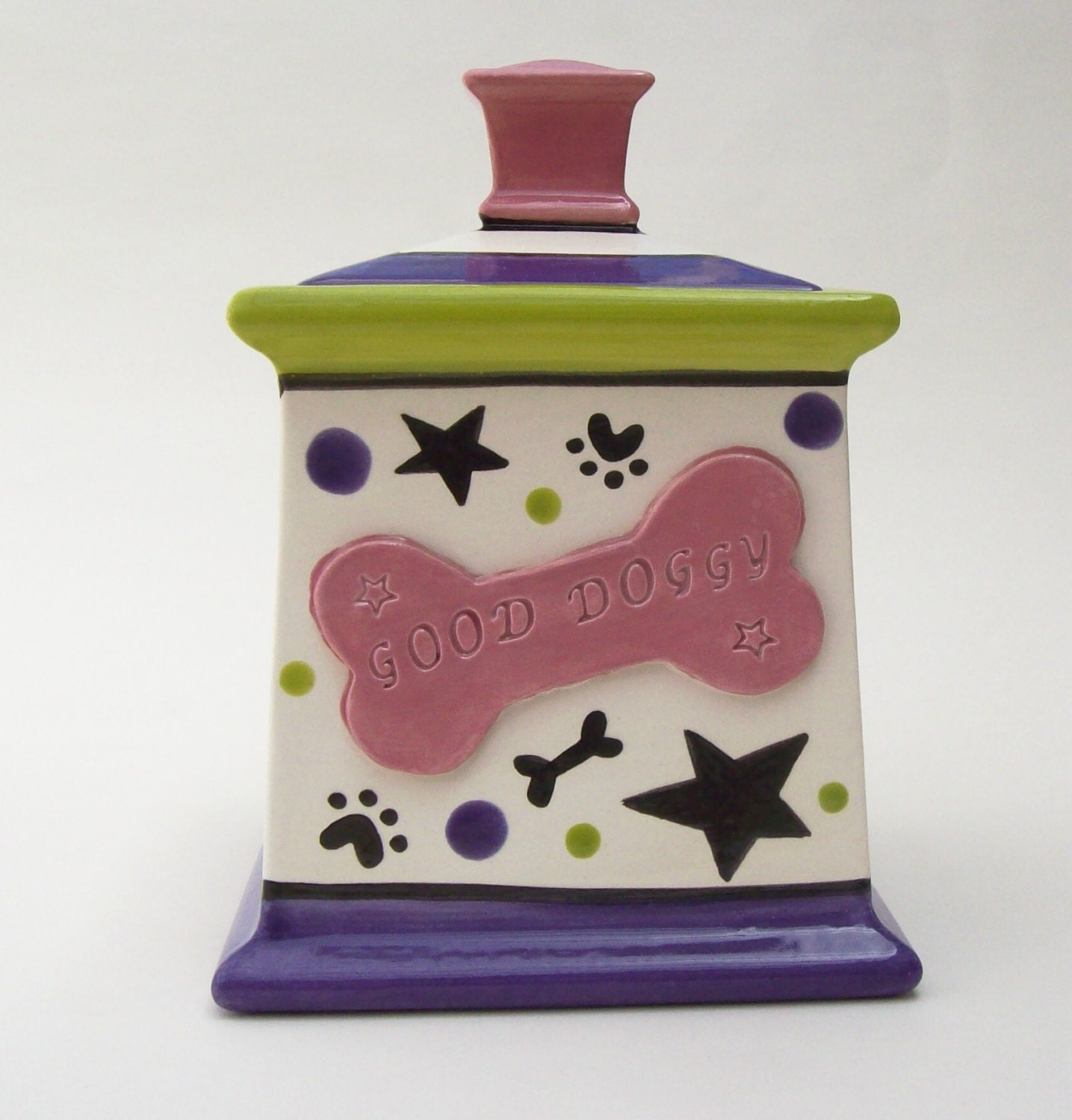 Multi-Colored Star  "Good Doggy" Treat Canister- Ready to ship