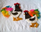MEMORIAL DAY SALE Refrigerator magnets, Vintage Fridge Magnets, Vintage Kitschy, Felt Chickens