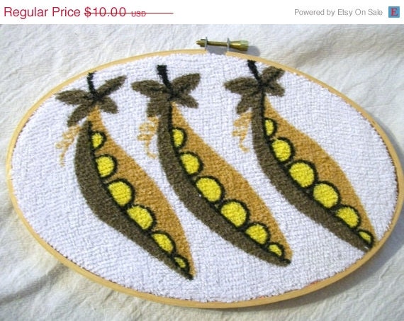 MEMORIAL DAY SALE Fabric Hoop Art, Upcycled, Peas In A Pod, Kitchen Decor