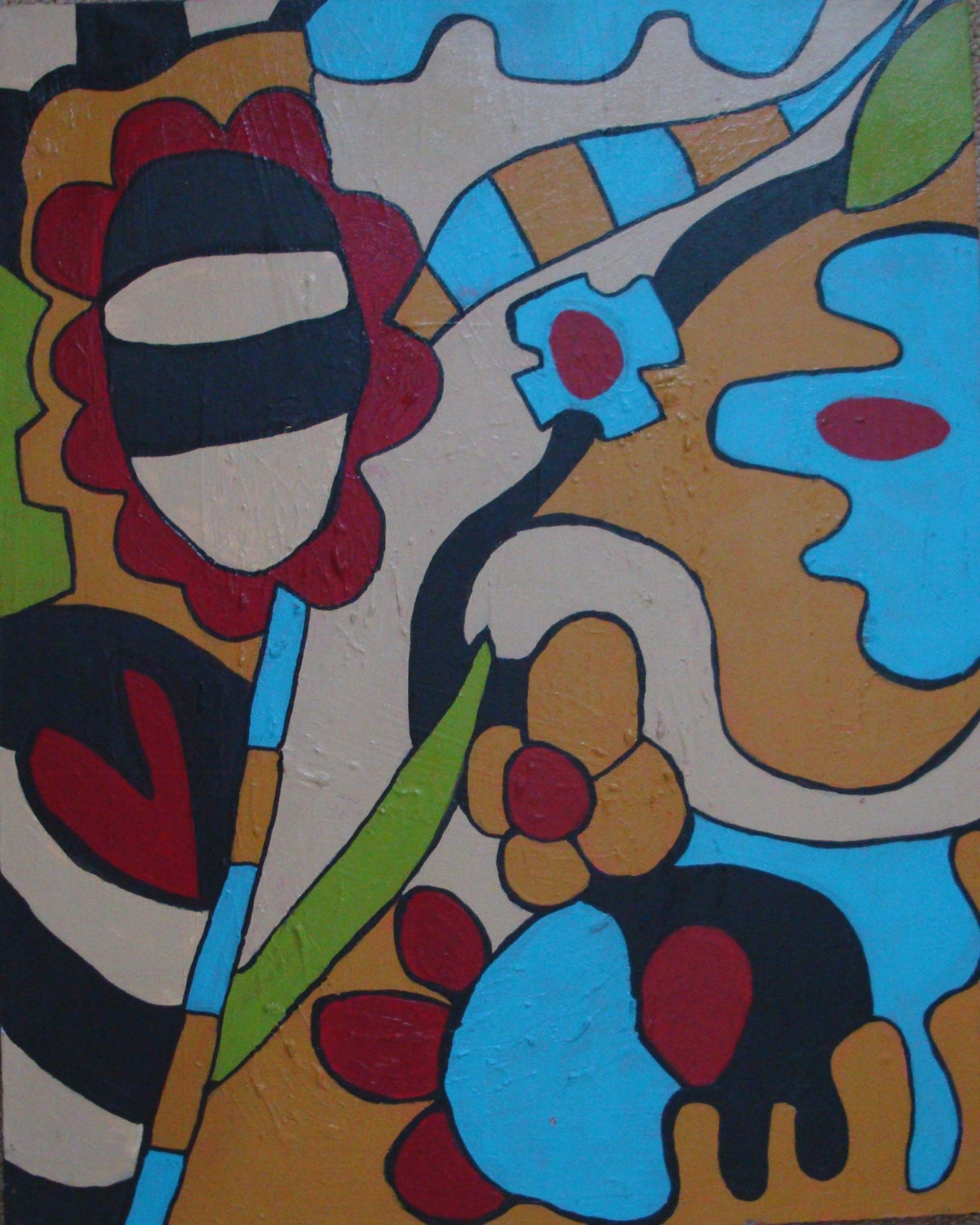 Painting, abstract, retro, flower, original , modern acrylic painting on canvas