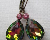 Earrings Vintage Wedding Bridal Jewelry Prom Pink Rhinestone Drop Earrings Bridesmaids Jewelry Estate Style MAYFAIR Volcano