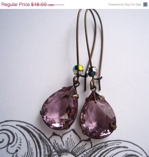 Memorial Day SALE 15% Off Vintage Purple Glass Jewels, Estate Style Earrings, Amethyst Rhinestone Earrings, BELLEVILLE