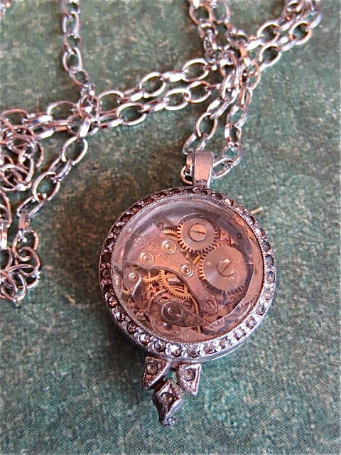 Watch movement necklace - Bling - Steampunk Necklace - Repurposed Art