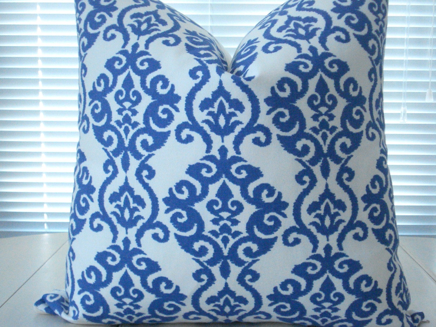 BOTH SIDES--Geometric-12X20 14X20 and more --Decorative Pillow Cover-- Designer Fabric - Blue Throw / Lumbar Pillow--Blue/ Off White