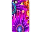 Pink, Purple, Orange Flower - White, Black, Clear Sides iPhone Case - IPhone 4S, 4 or 5 Hard Cover - Fun Bright Art Case - artstudio54