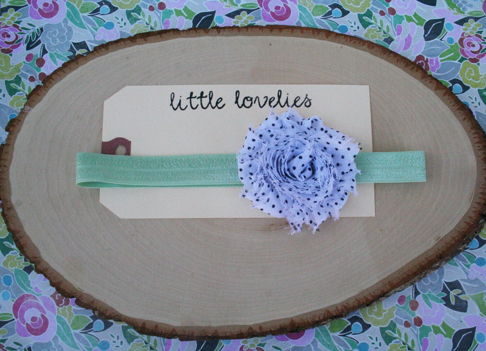 Shabby chiffon headband - black and white polka dots