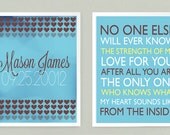 Custom Birth Announcement - 8X10- Set of 2 Prints, Baby Boy Decor. Blue Brown Yellow, Nursery Art, Personalized Baby Decor