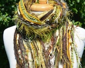 Fringie in Valparaiso - All Fringe Scarf - Multitextural hand-tied fringe scarf or photo prop in brown, gold and lime green