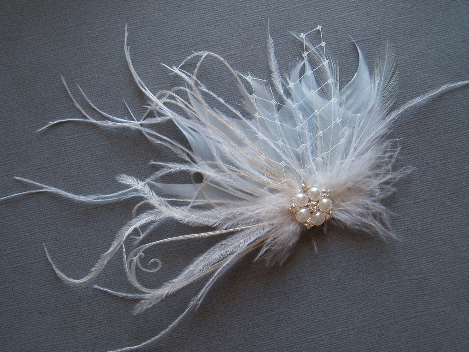 Wedding Hair Piece Feather Hair Clip Bridal Fascinator bride hairpiece BLUE IVORY