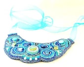 Blue on Blue Beaded Bib Necklace