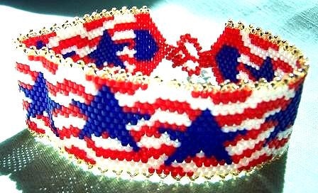 Memorial Day Stars and Stripes USA Flag Hand Beaded Bracelet