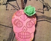Wooden SSD Sugar Skull pink and green