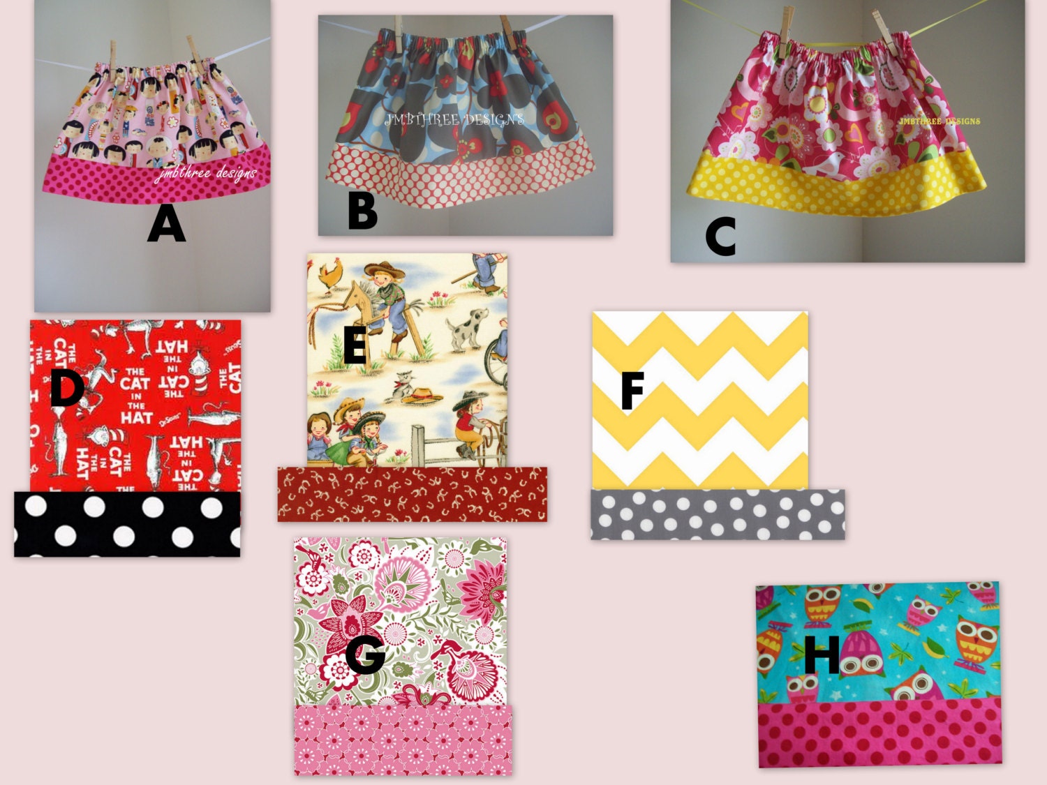Pick the fabric for THREE Border Skirts----custom sizes 6m-4t